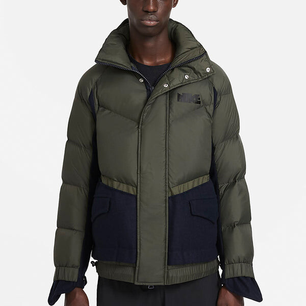 Куртка x sacai sports loose splicing hooded down jacket 'olive green' Nike, зеленый — фото 3
