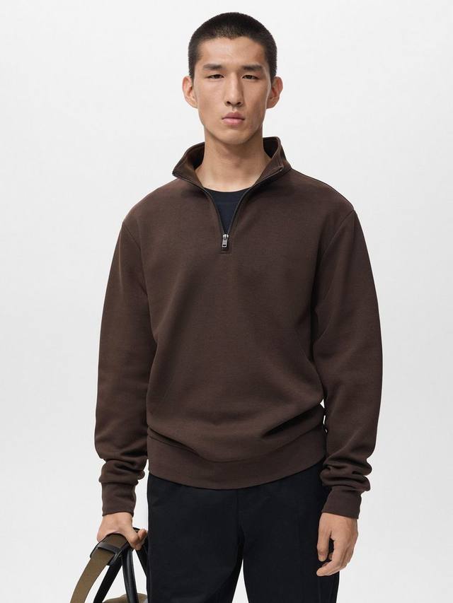 

Винни джемпер с молнией до горла из хлопковой смеси Mango, Dark Brown