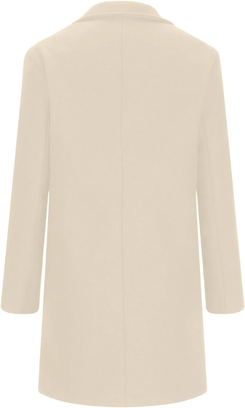 Мужское пальто тренч из шерсти однобортное классическое pea coat с отложным воротником длинная куртка на зиму generic, бежевый — фото 4