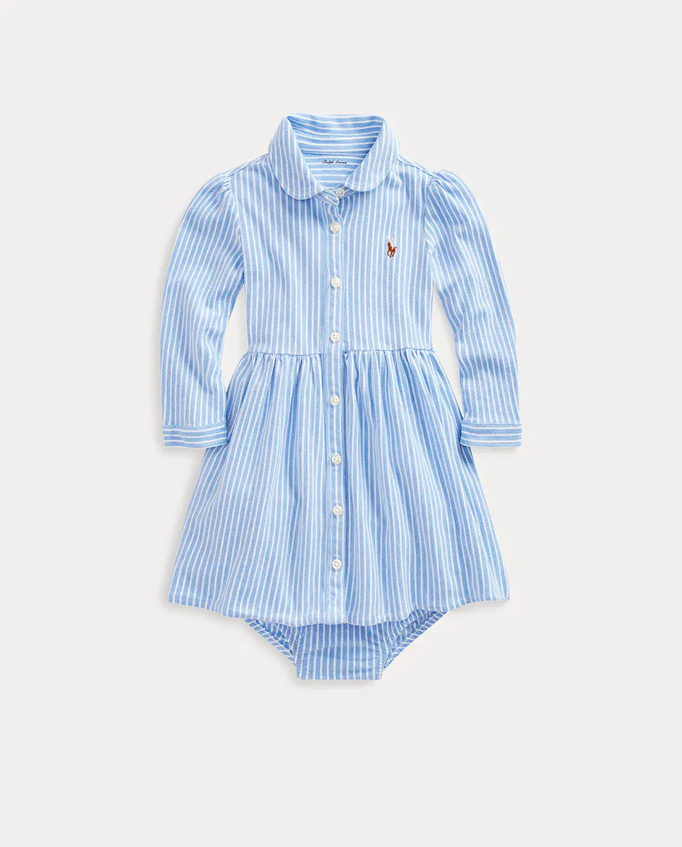 

Хлопковое платье в полоску для девочки Polo Ralph Lauren, светло-голубой