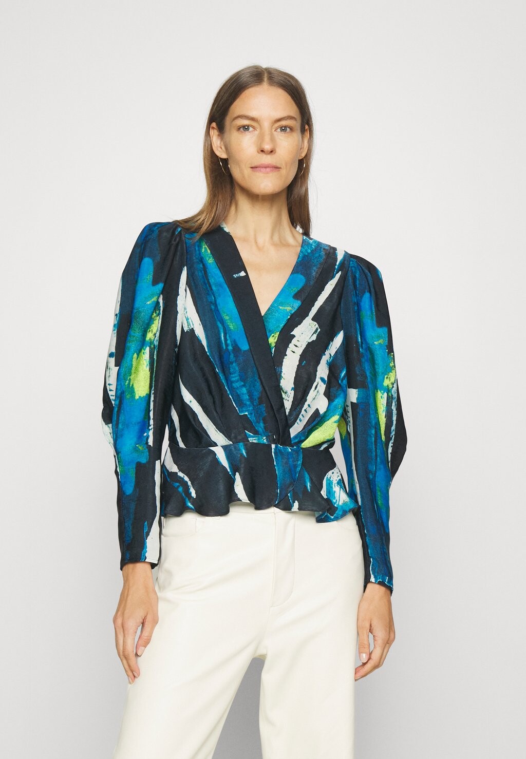

Блузка DKNY WRAP, цвет limonata/black multi