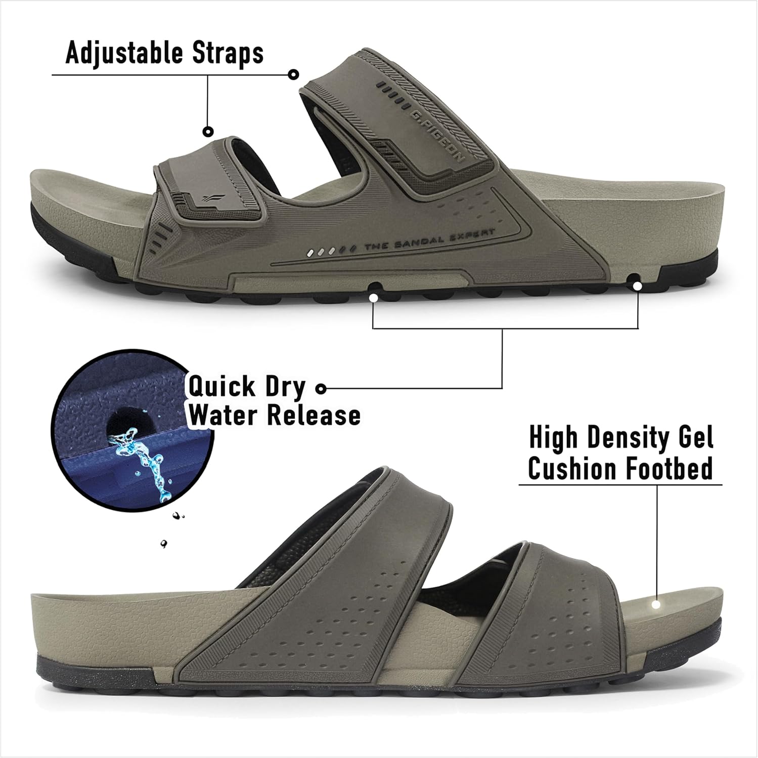 Сандалии Gold Pigeon Shoes PIRO унисекс с ортопедической стелькой Orthoheel, высокоплотным гелем и подошвой с водоотведением, 1545 Moonrock — фото 3