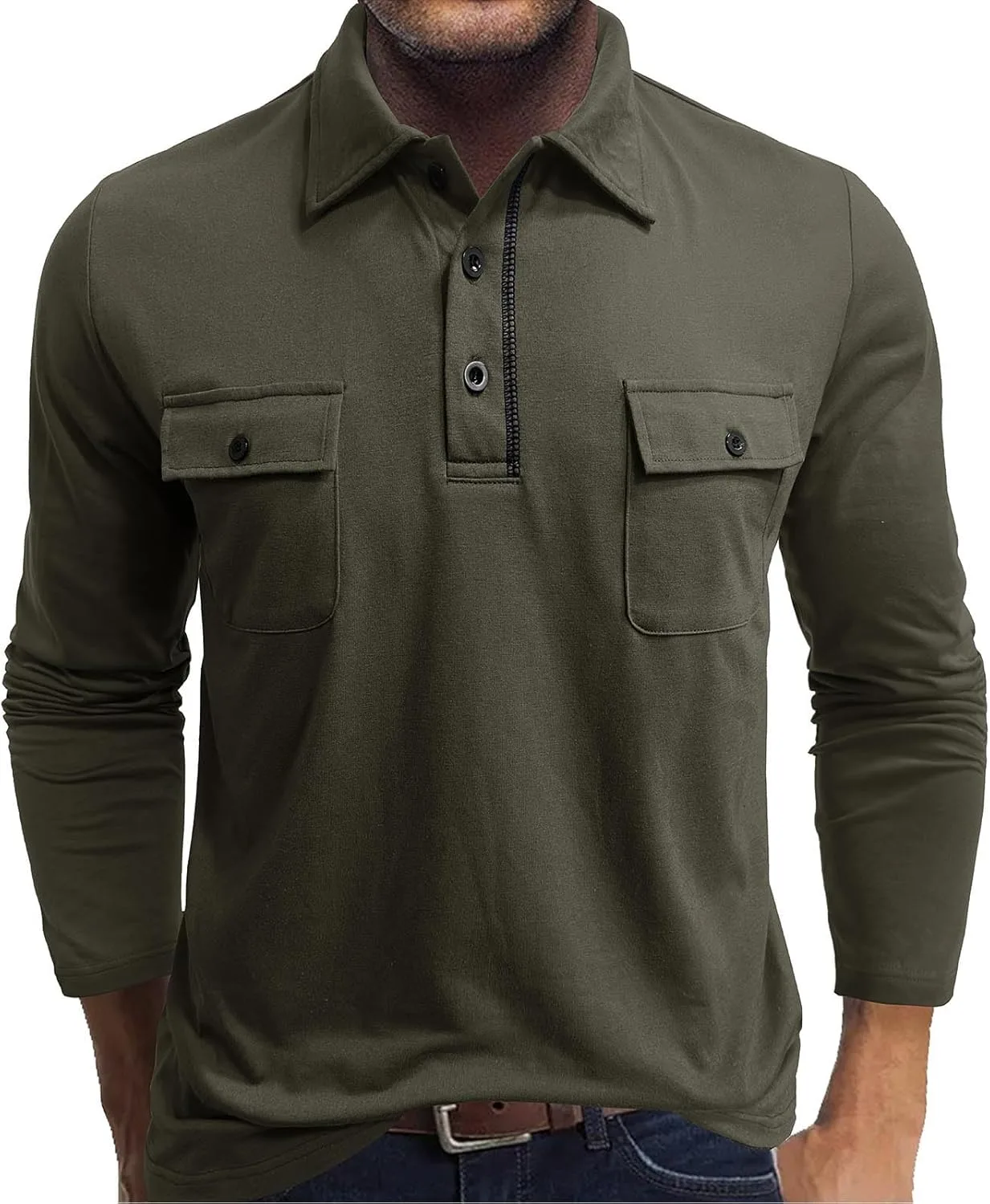 

Мужская осенняя поло с длинным рукавом Casual Slim Fit с карманами