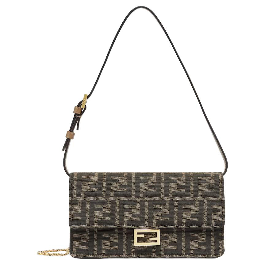 

FENDI Полиэстеровая сумка-сумка-багет через плечо женская коричневая