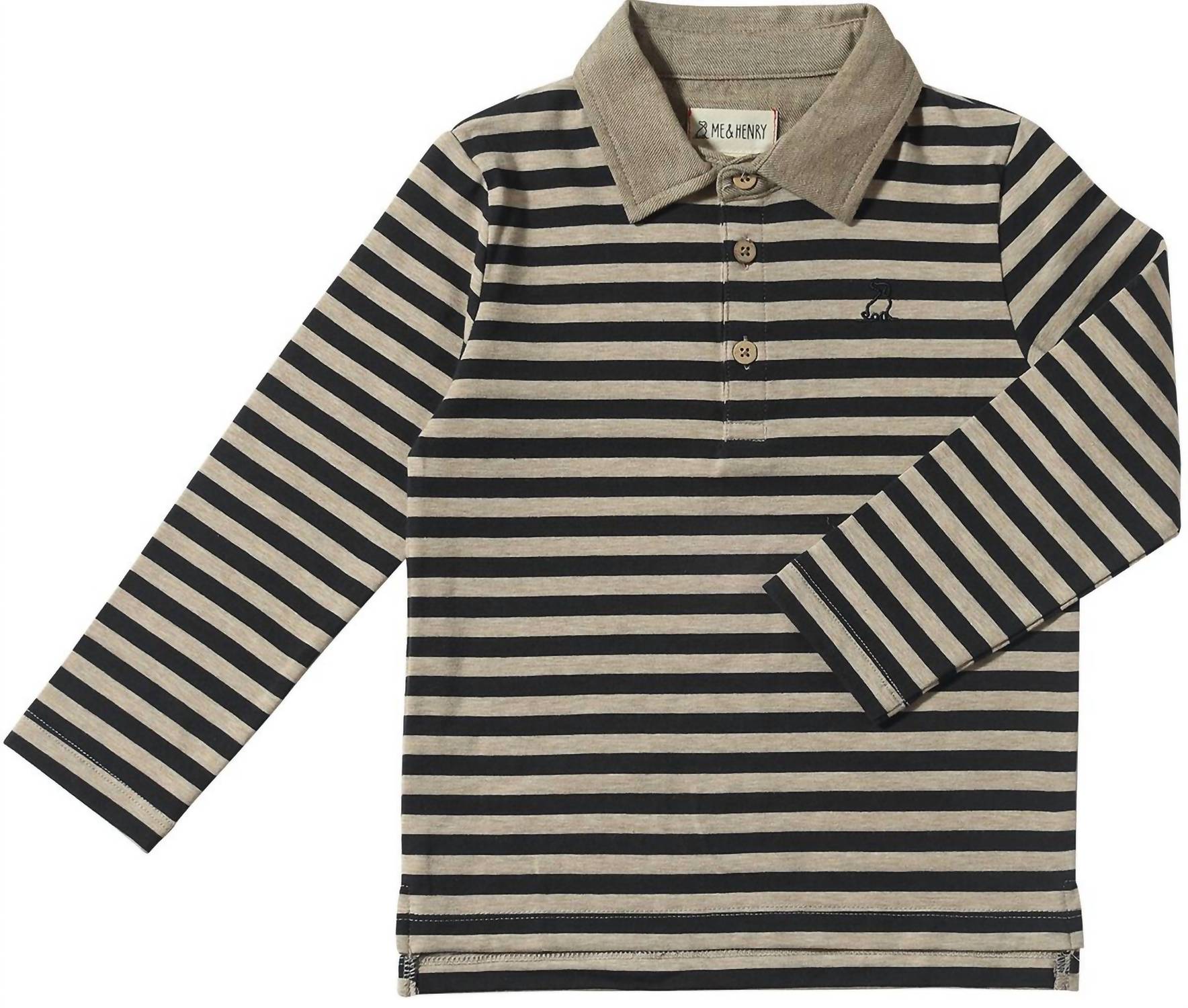 

ME & HENRY Детская рубашка-поло Waverly в черно-кремовую полоску, Черный, ME & HENRY Детская рубашка-поло Waverly в черно-кремовую полоску