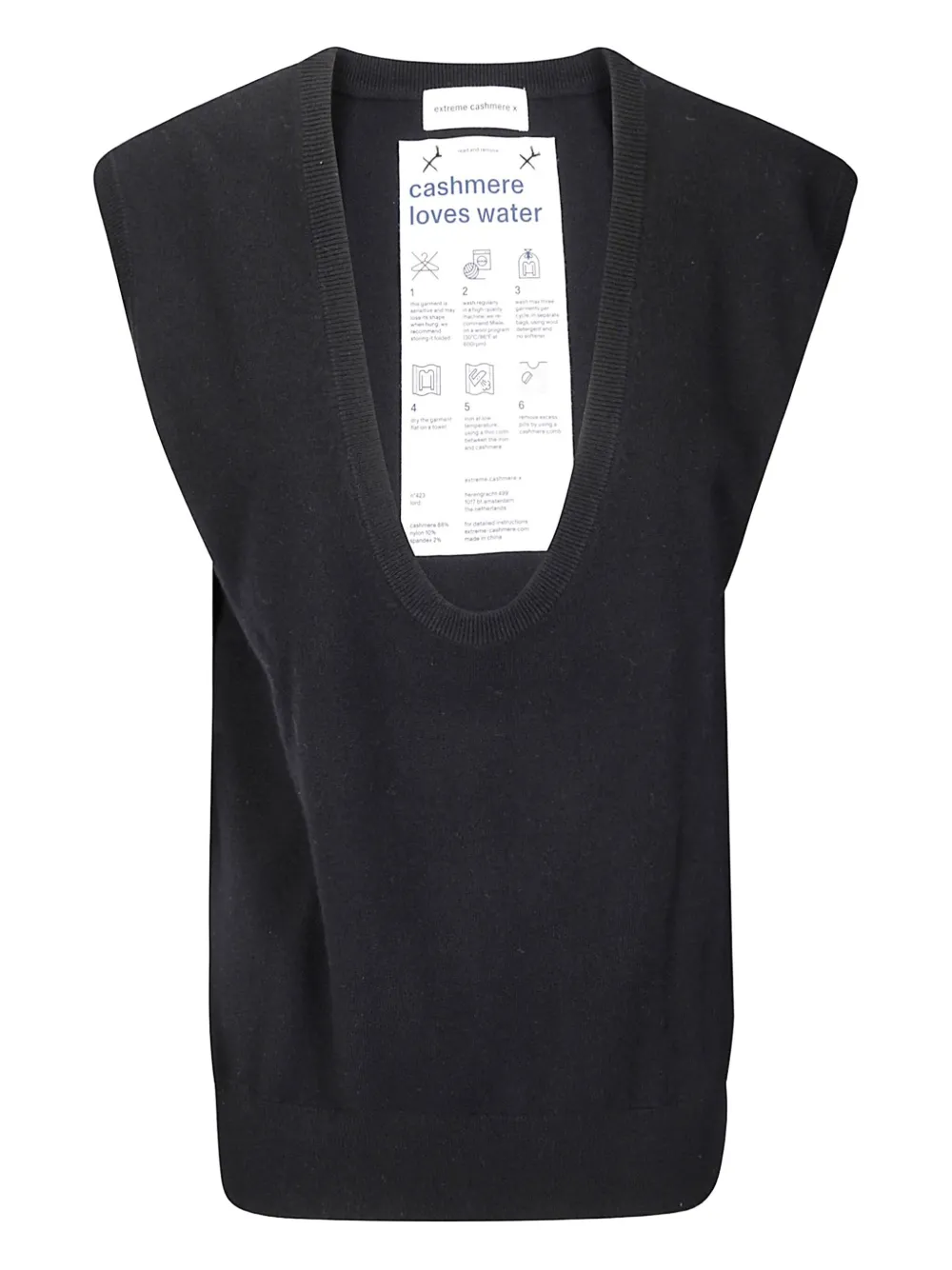 

Жилет с глубоким вырезом в рубчик extreme cashmere, черный