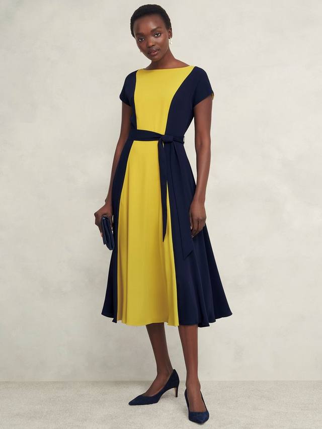 

Миниатюрное платье в наждачную клетку Hobbs, цвет Navy/Yellow