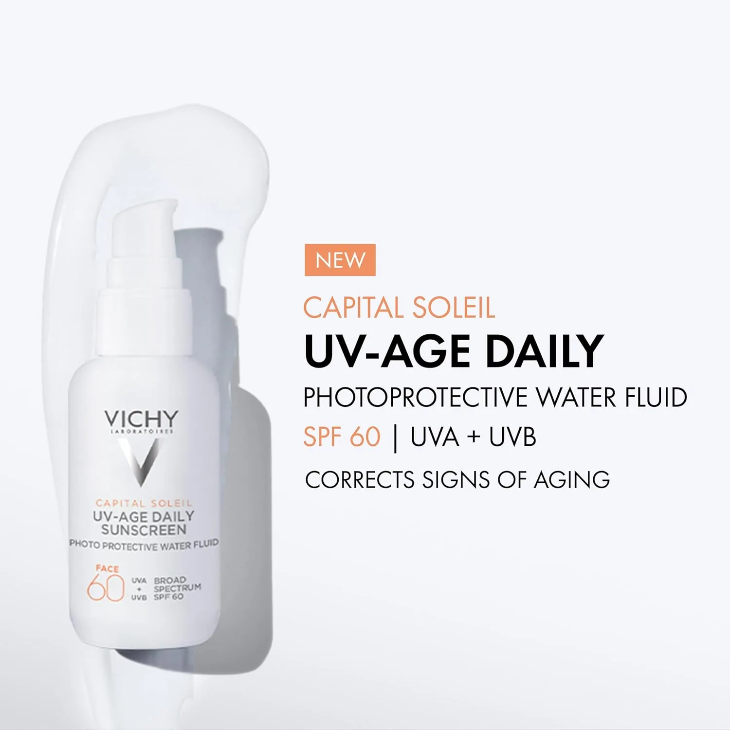 Vichy Capital Soleil UV-Age Daily SPF 60, антивозрастной солнцезащитный крем для лица SPF 60, гиалуроновая кислота + пептиды + витамин C, широкий спектр защиты, невидимый на коже, Invisible — фото 2