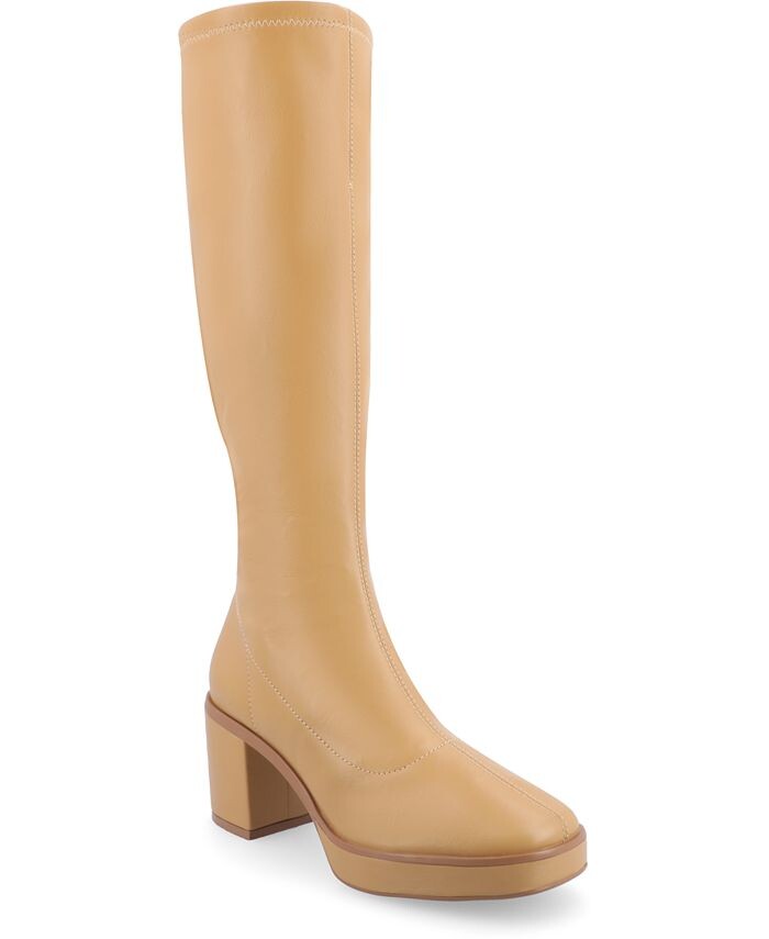 Женские сапоги Alondra Tru Comfort из пеноматериала, широкой ширины, на платформе, с квадратным носком, стандартные ботинки до середины икры Journee Collection, цвет Tan