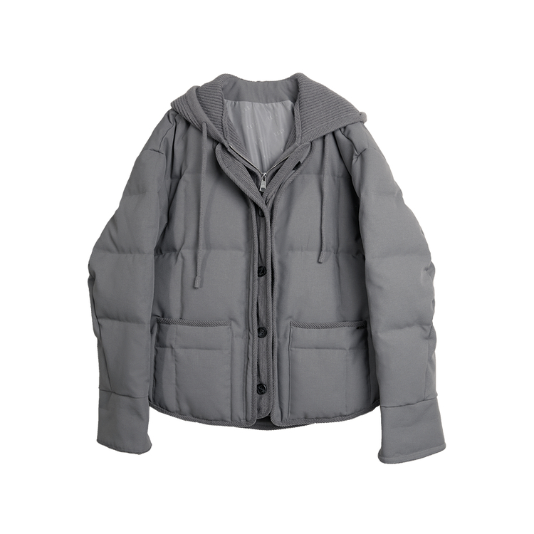 

ELLE Пуховик Women's Medium Gray с капюшоном, умеренный приталенный, двухслойный