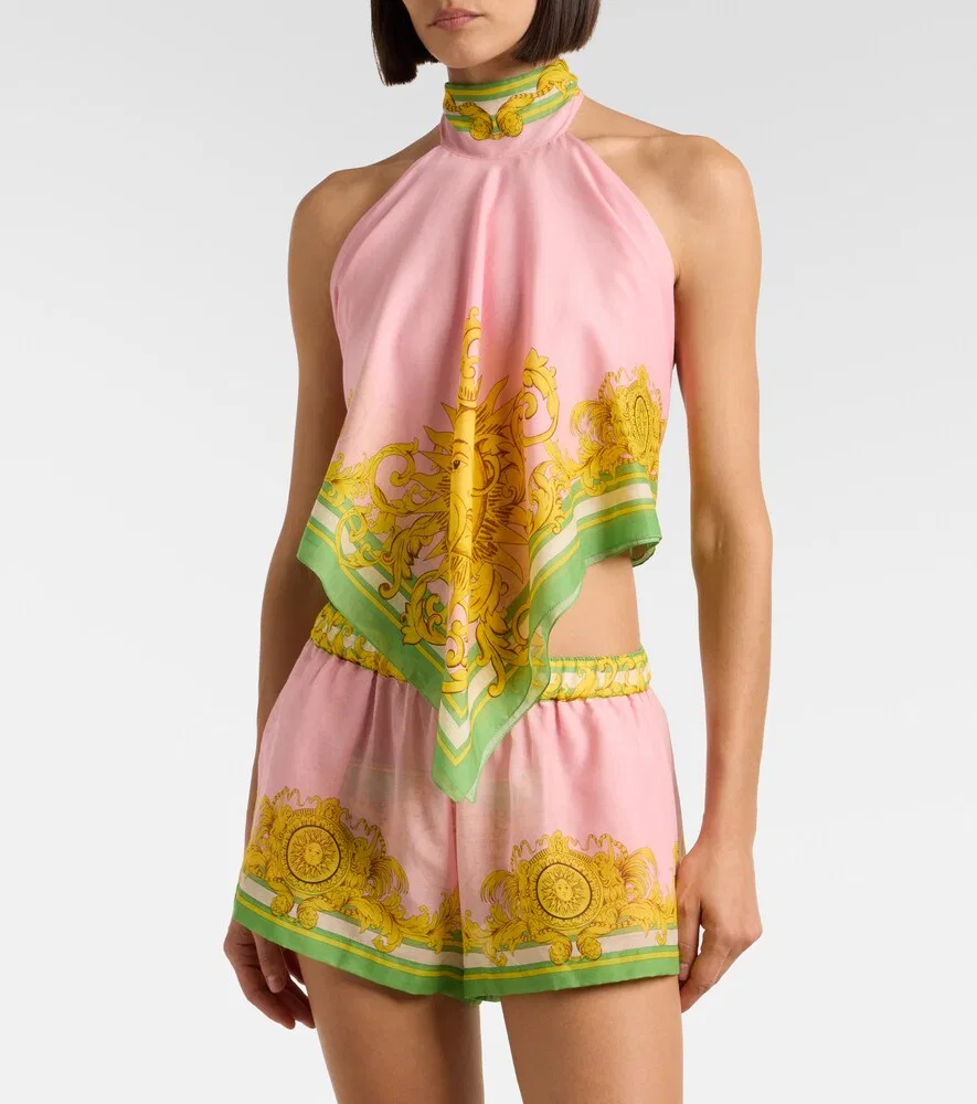 Топ из набивного хлопка и шелкового вуаля Versace, мультиколор — фото 2