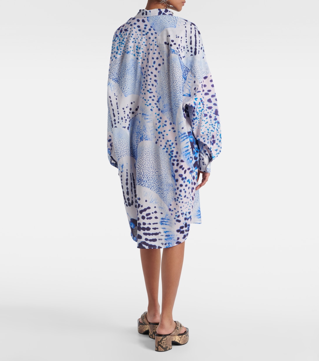 Рубашка из хлопковой вуали с принтом Dries Van Noten, синий — фото 3