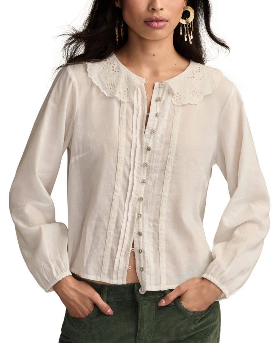 

Женская блузка с ажурным воротником Питер Пэн Lucky Brand, Whisper White