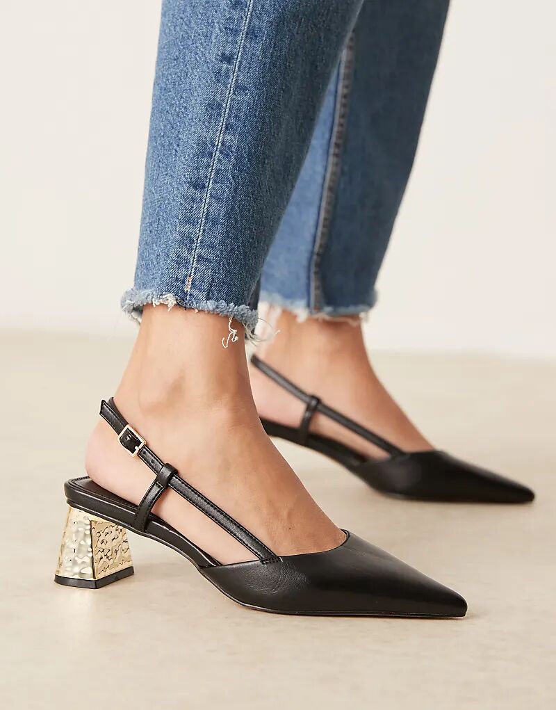 ASOS DESIGN Стильные туфли на среднем каблуке с открытой пяткой, черного цвета — фото 3