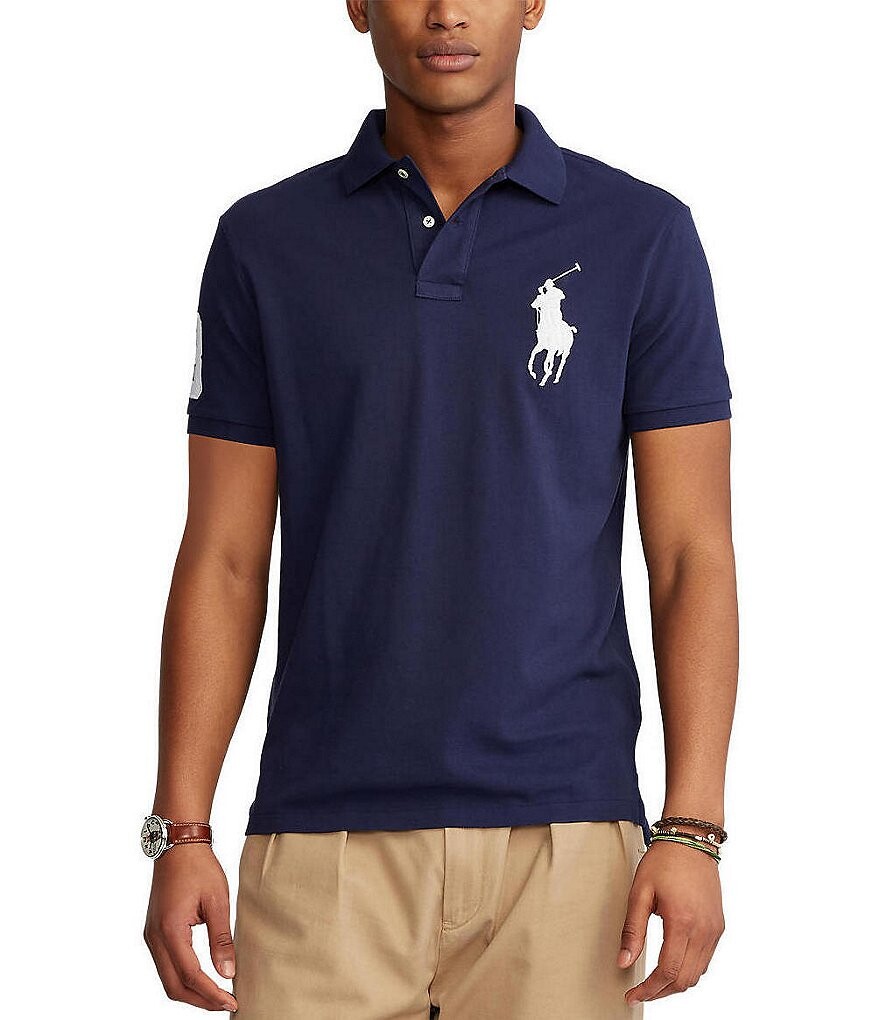 

Рубашка поло приталенного кроя Polo Ralph Lauren в сетку с короткими рукавами и короткими рукавами, синий