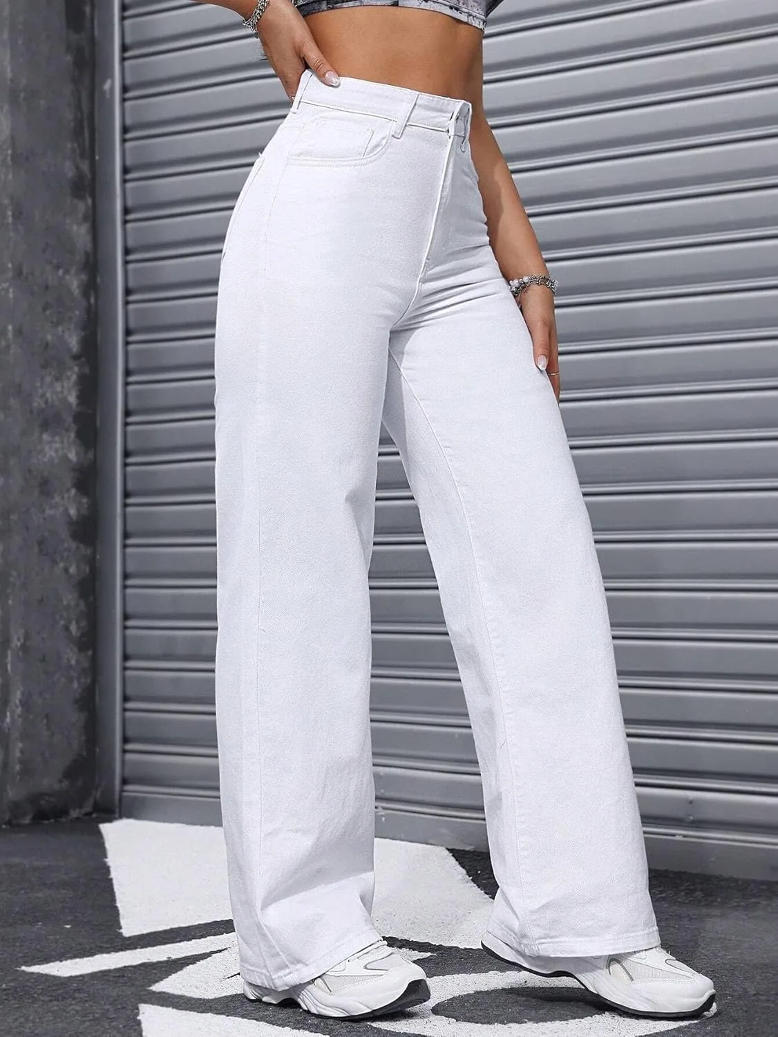 Женские классические джинсы Loose Fit Generic, белый — фото 3