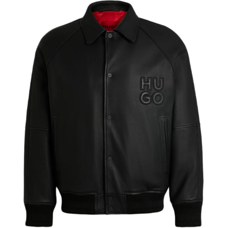 

HUGO BOSS Мужская кожаная куртка FW24, черная, Черный, HUGO BOSS Мужская кожаная куртка FW24, черная