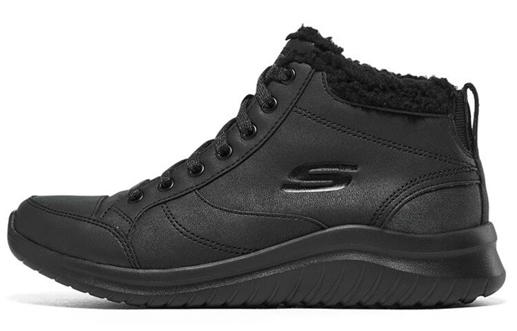 Женские ботинки Skechers зимние с мехом и логотипом, черный