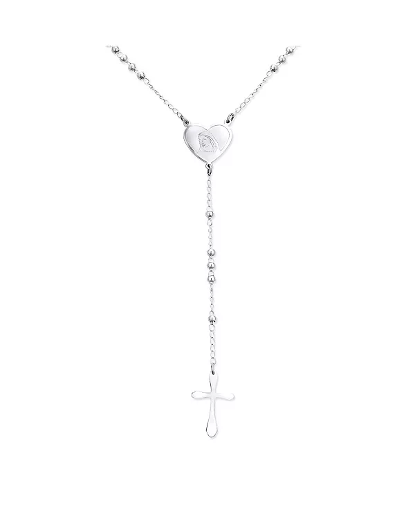 

Изящная цепочка с круглыми бусинами 2 мм в форме сердца, крестом Девы Марии, молитвенными четками, серебряный тон, нержавеющая сталь Bling Jewelry, silver