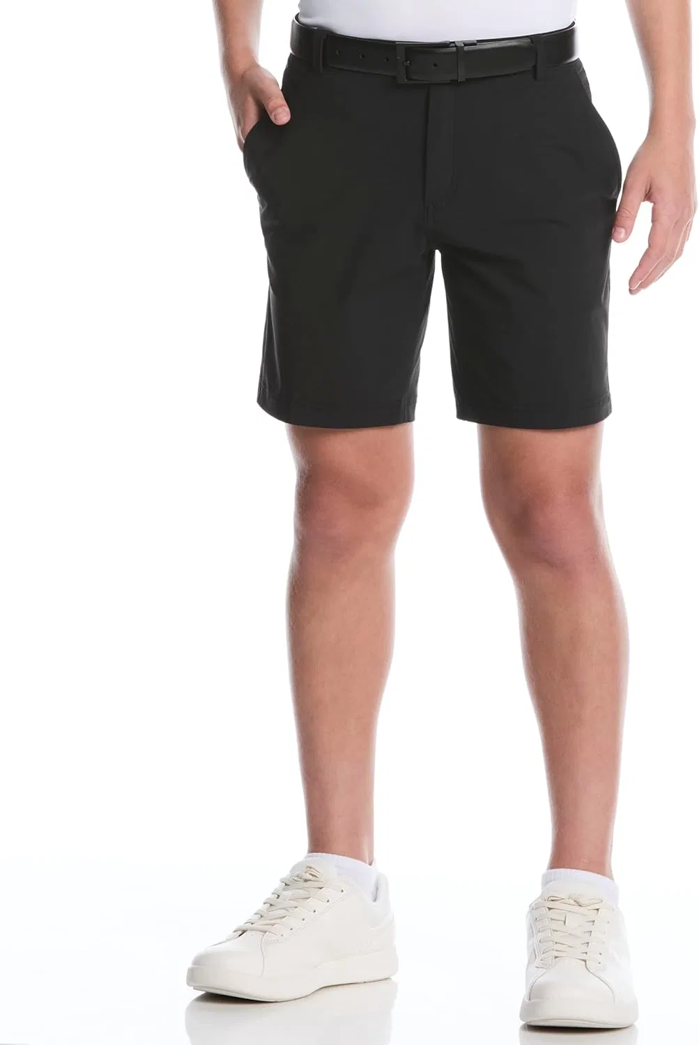 Детские шорты PGA Tour Boys' Boys' 7" с плоским передним поясом, спортивной посадкой и удобным кроем, Caviar Black