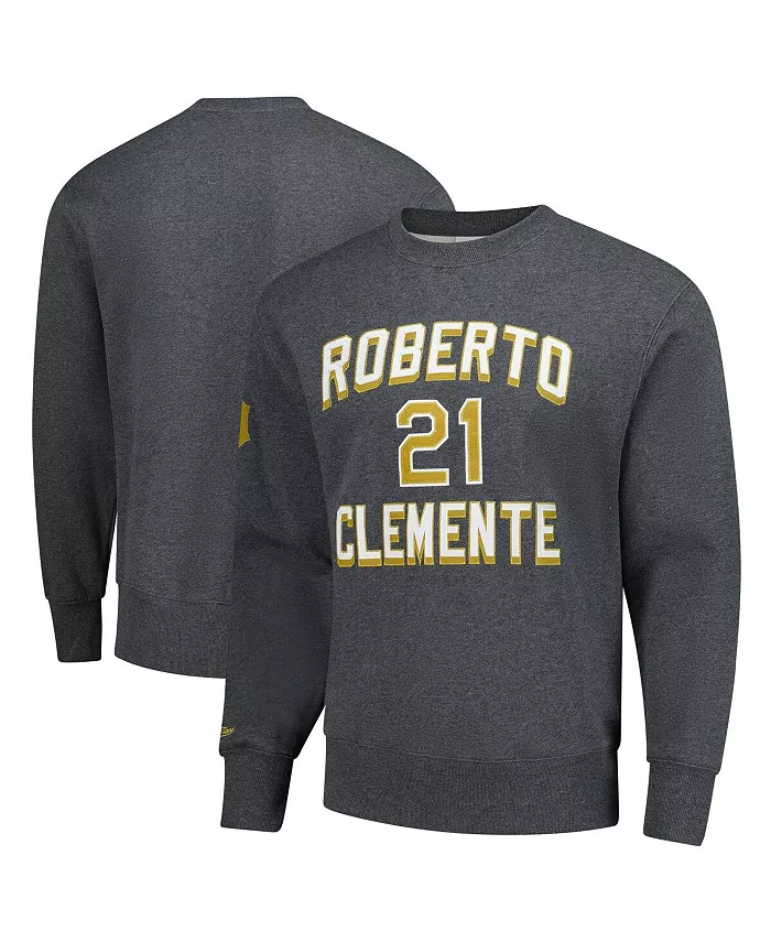 

Мужской флисовый свитшот с капюшоном Roberto Clemente Heather Charcoal из коллекции Pittsburgh Pirates Legends с винтажным логотипом, именем и номером Mitchell & Ness