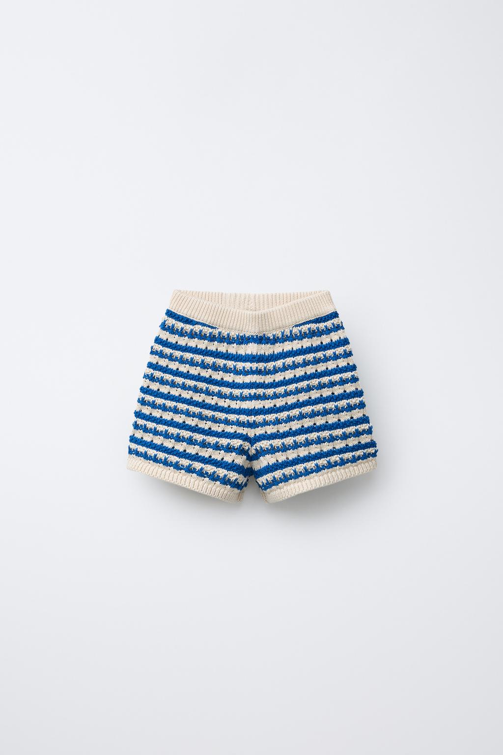 

Полосатые трикотажные шорты-бермуды ZARA, цвет Electric blue