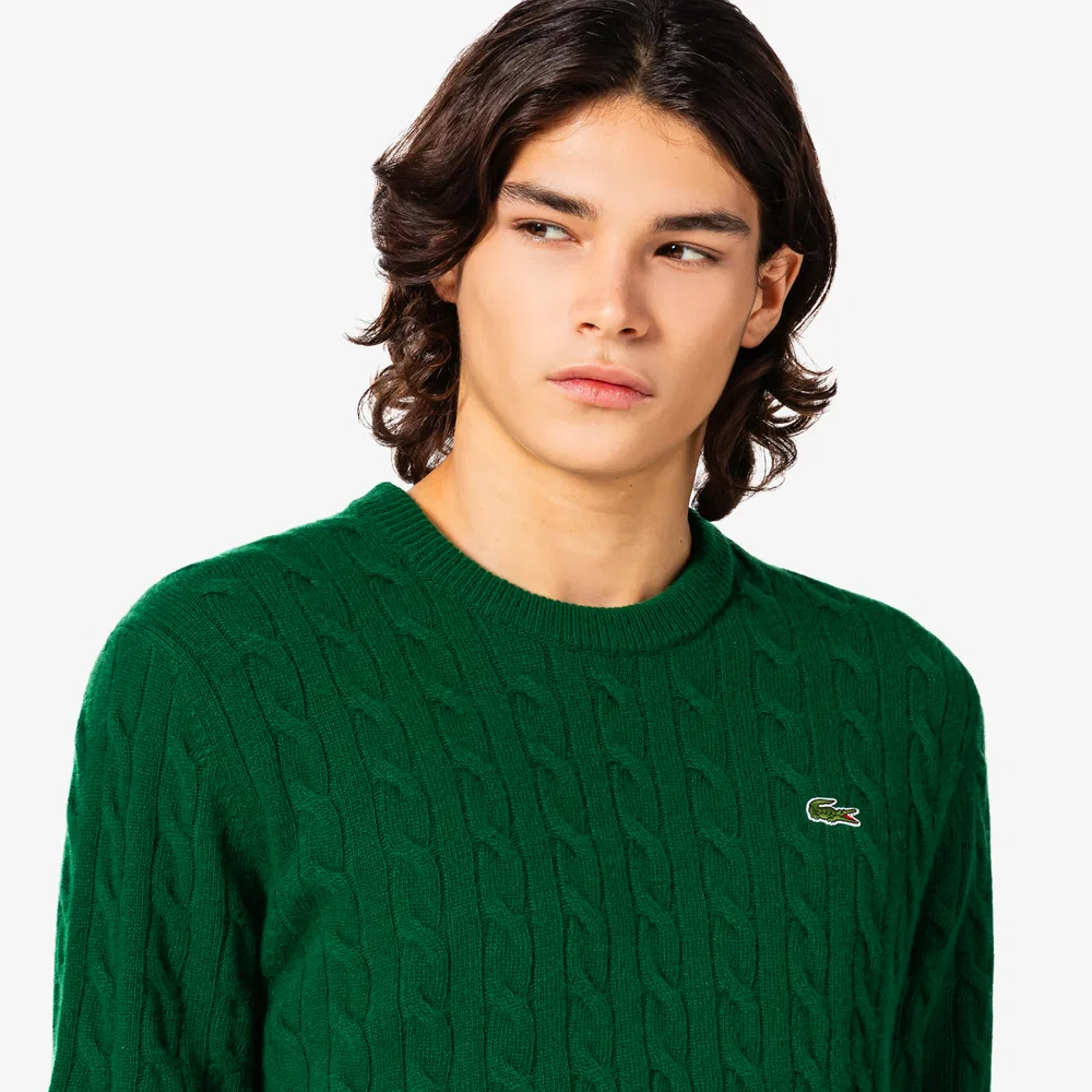 Мужской пуловер с круглым вырезом и косами зелёный от Lacoste — фото 2