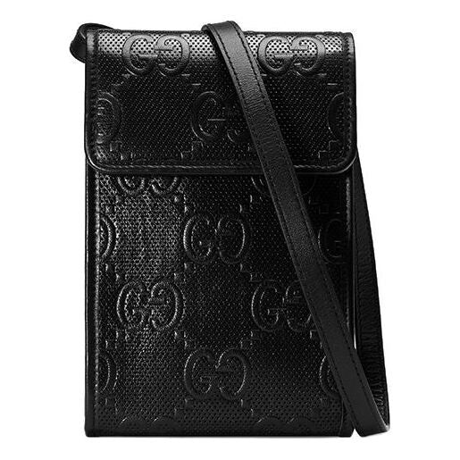 

Сумка logo embossing leather shoulder messenger bag mini / black Gucci, черный