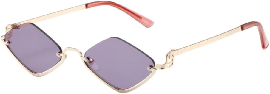 

Солнцезащитные очки в металлической полуободковой оправе, модные маленькие солнцезащитные очки в форме ромба в полуободковой оправе, простые пляжные солнцезащитные очки UV400 UJNHGQ, Gold Purple