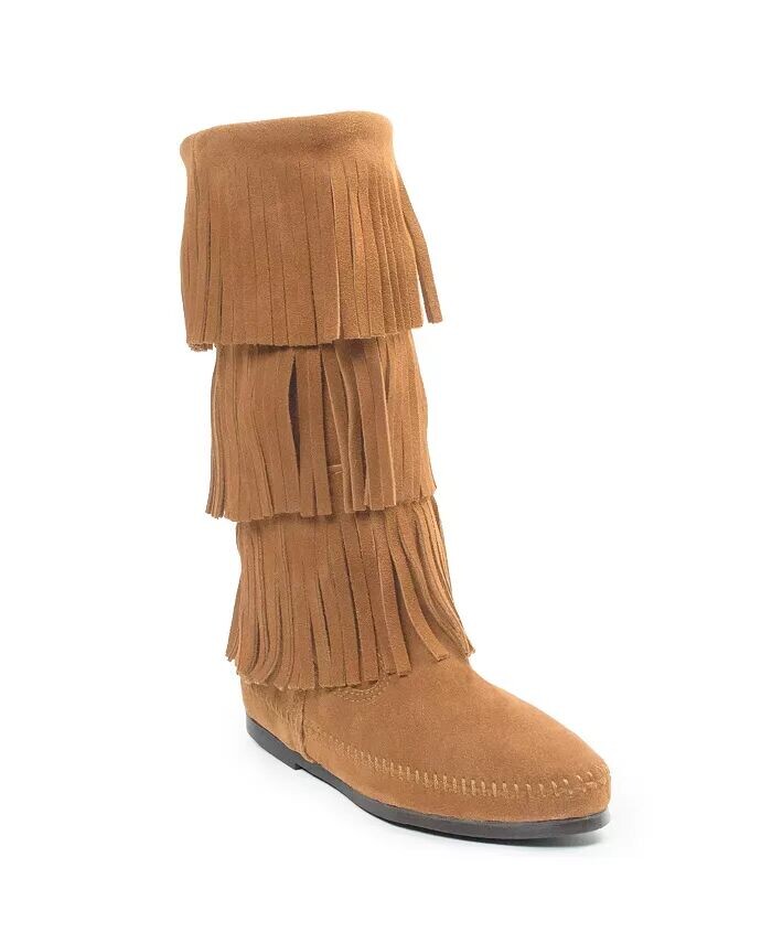 

Женские замшевые трехслойные ботинки с бахромой Minnetonka, бежевый