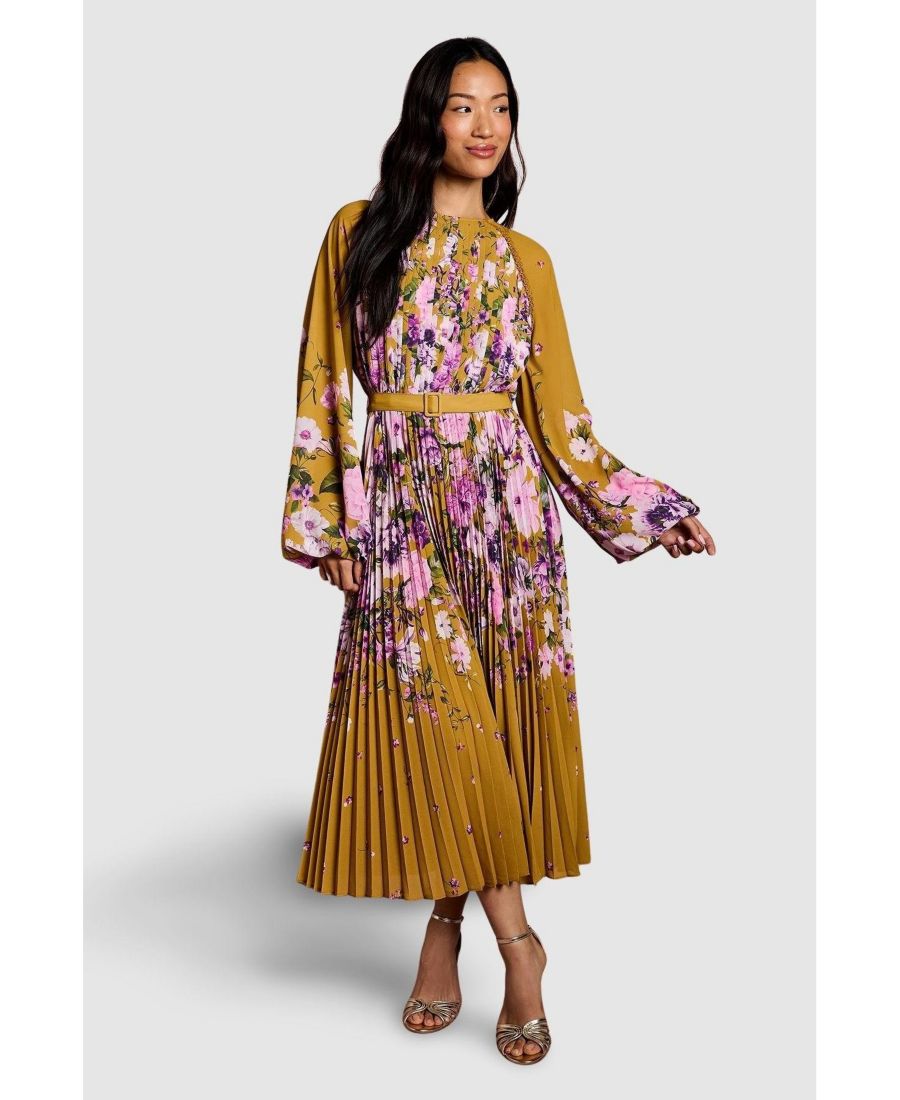 

Женское миди-платье из жоржета с цветочным принтом и плиссировкой Coast, Mustard