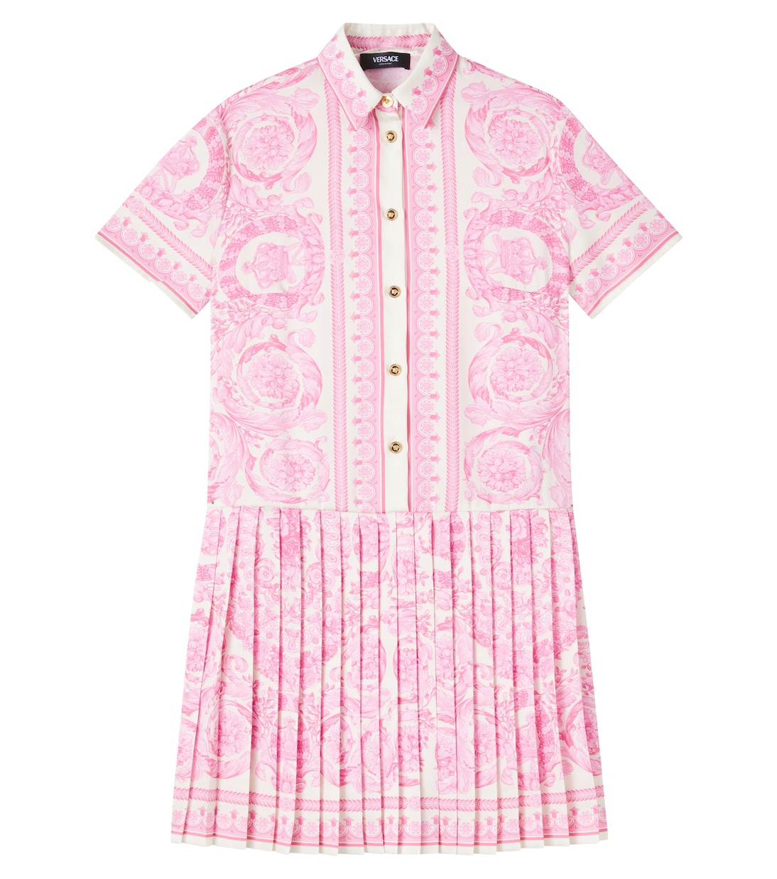 

Плиссированное платье-рубашка из твила Barocco Versace Kids, Eggshell + 95Pastel Pink