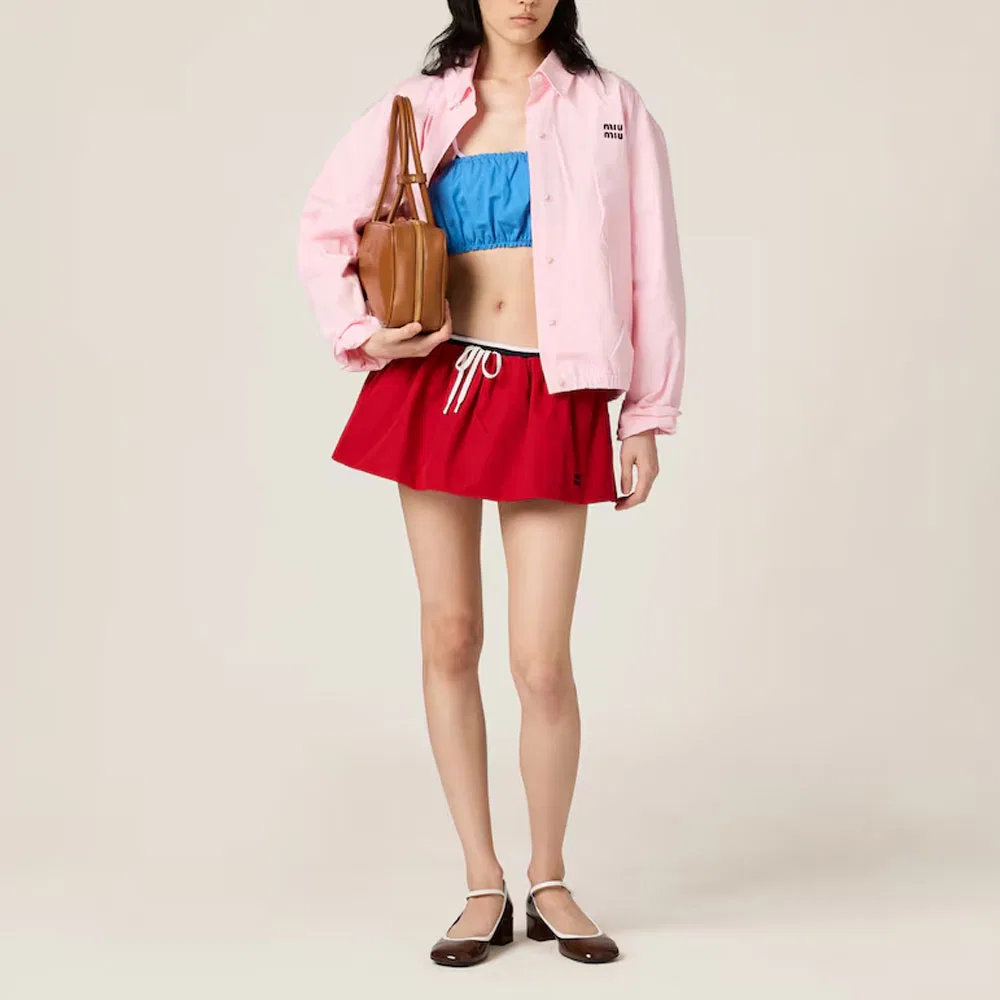 Куртка-рубашка Miu Miu из поплина, розовая — фото 3
