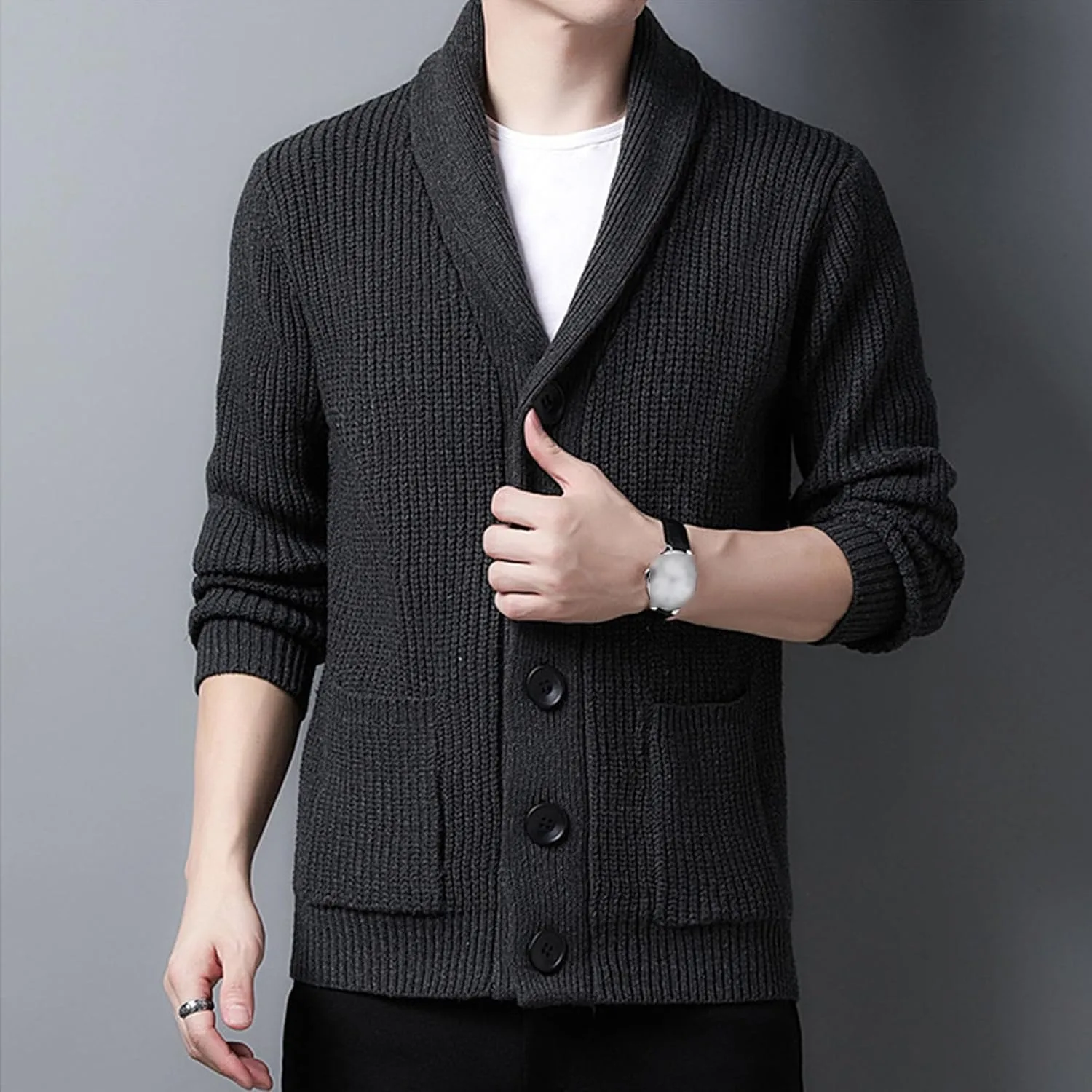 Кардиган мужской Slim Fit с воротником шаль — фото 4