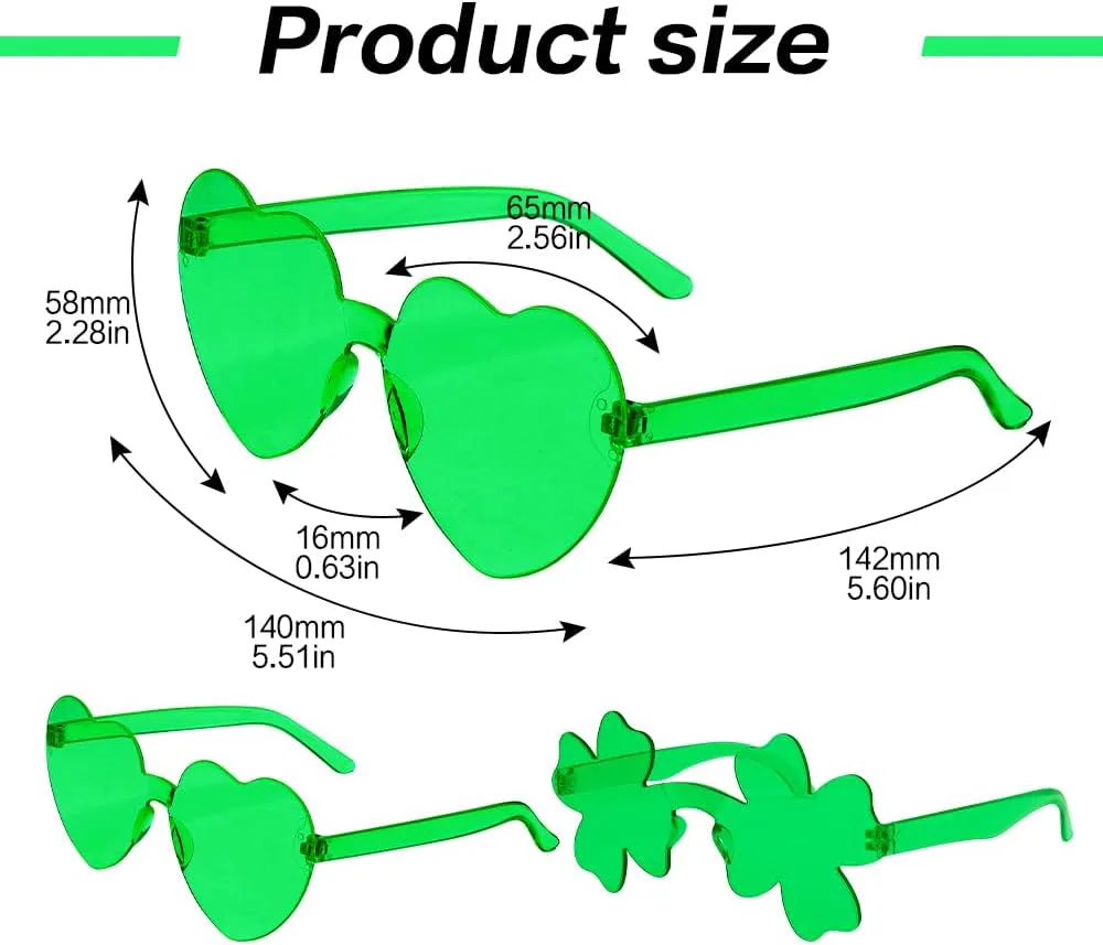 

Солнцезащитные очки в форме сердца, 2 пары, женские очки в форме сердца, очки для рейв-вечеринок, сувениры для вечеринок Rinacci, 2pack Green for St Patricks Day