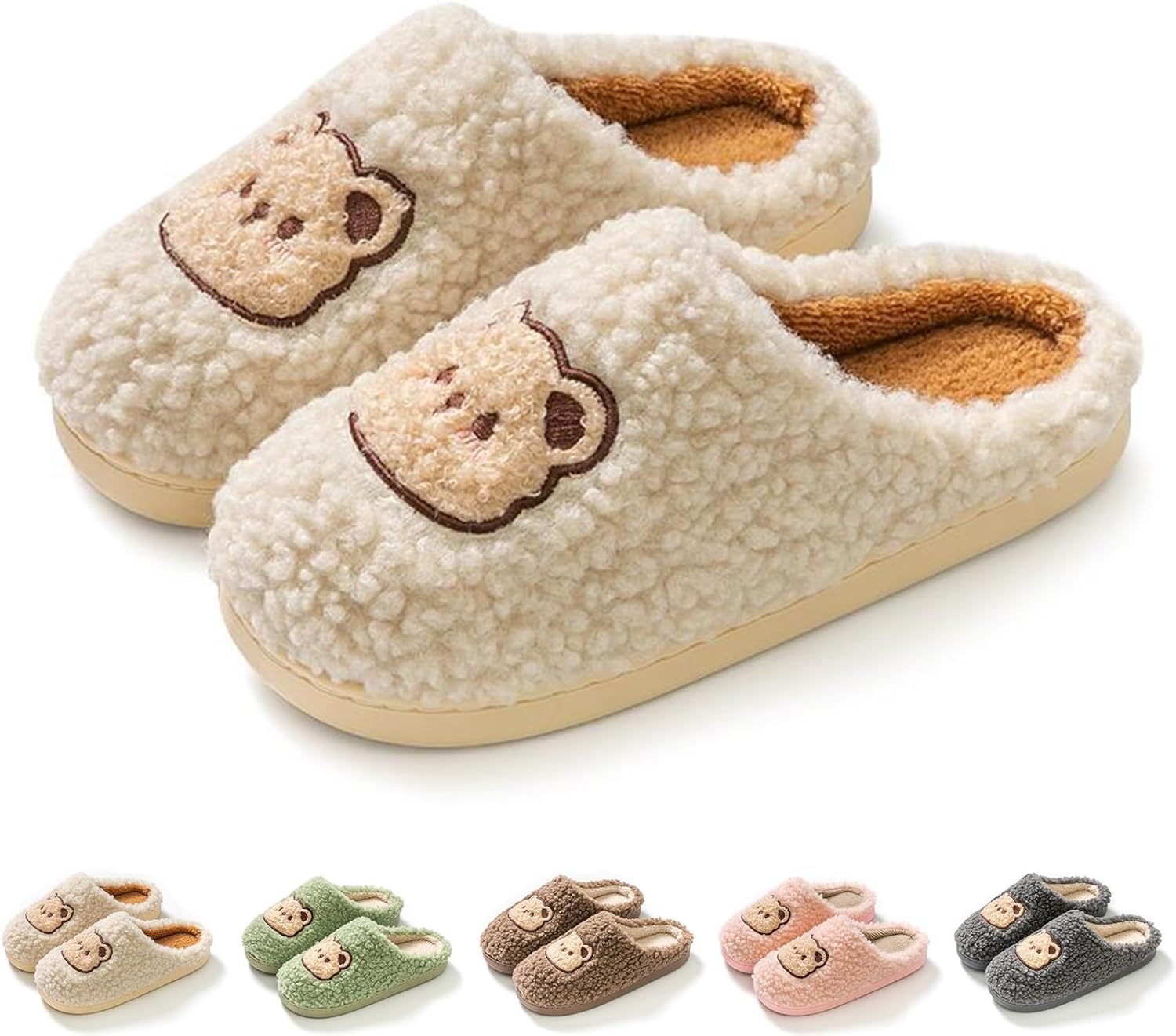 

Тапочки с медведем, женские и мужские, мультяшные, уютные, пушистые, плюшевые, на мягкой подошве для дома Xhlizhu, слоновая кость