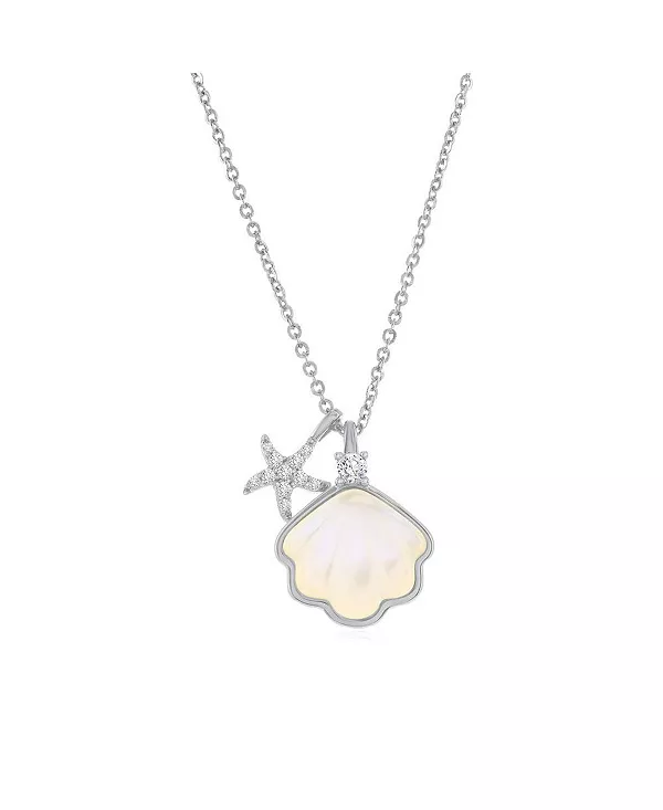 

Ожерелье из стерлингового серебра с ракушками и фианитами в виде морских звезд Caribbean Treasures, silver