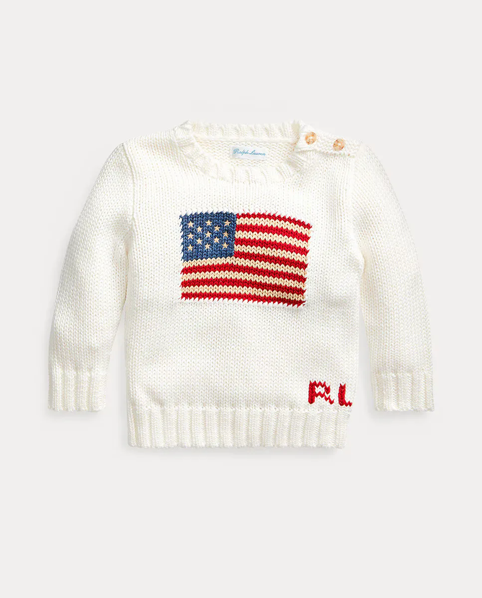 

Хлопковый свитер для мальчика с флагом США Polo Ralph Lauren, цвет Crudo