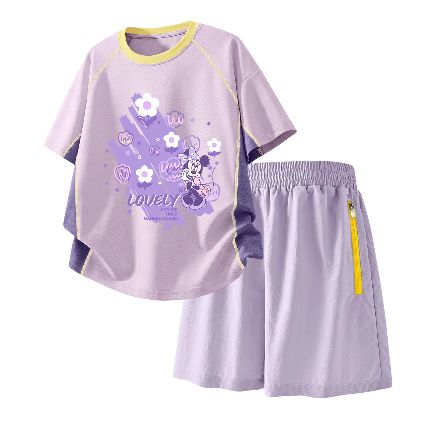 Детский спортивный костюм Casual Sportswear 2 Piece Set Disney, Di Bubble Flower Purple+Solid Color Taro Paste Purple