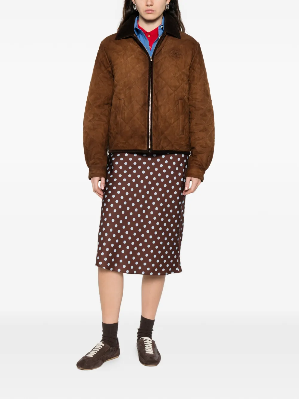 Стеганая куртка с вельветовым воротником MIU MIU, коричневый — фото 2