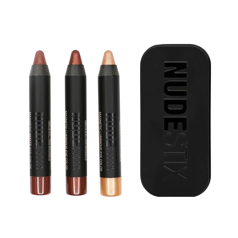 Набор для макияжа глаз Nudestix Mini Nude Metallic Berry Eye Kit - 3 кремовых тени для век и карандаш для подводки глаз для стойкого цвета | Насыщенные ягодные оттенки с металлическим финишем, Paria, Rustic Grotto, Maroon'd