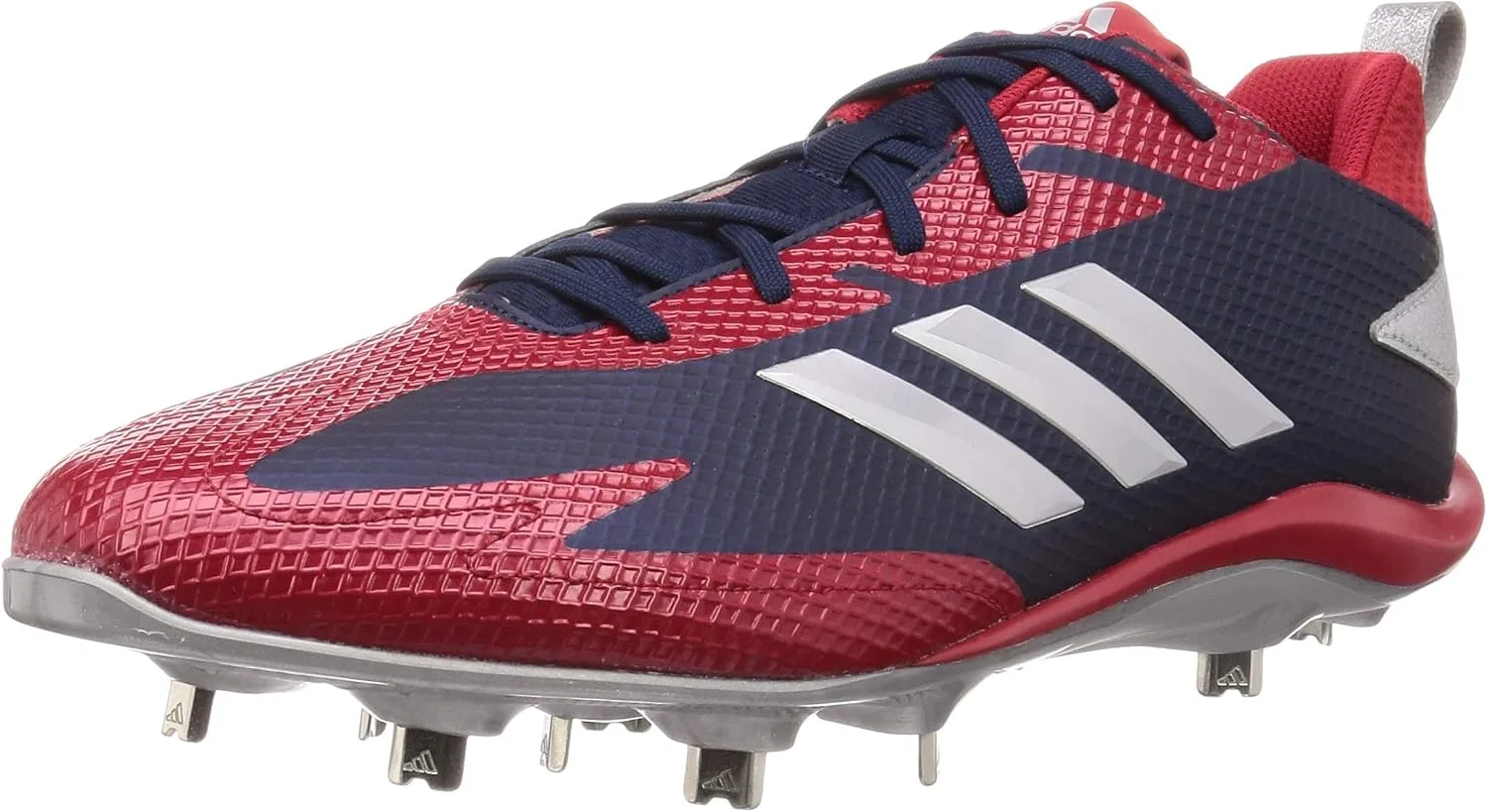 Бейсбольные кроссовки Adidas Adizero Stable Low с металлическими шипами, College Navy Silver Met Power Red