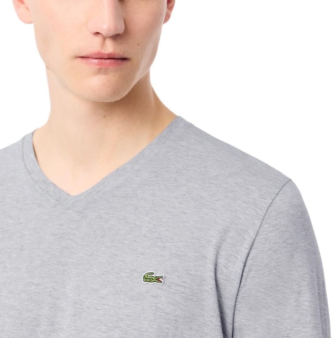 Мужская футболка Lacoste с длинным рукавом и V-образным вырезом, Silver Heathered — фото 2