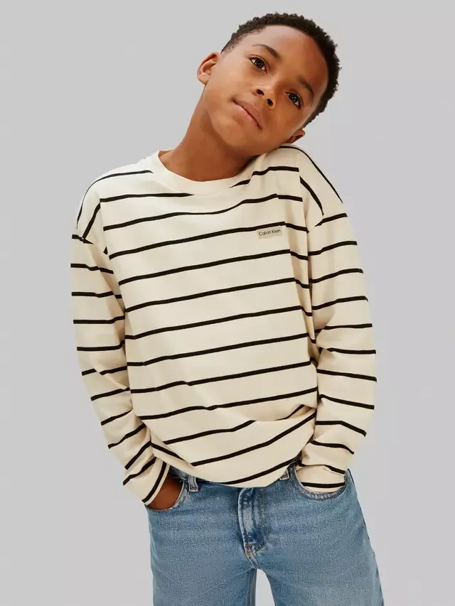 Детская полосатая футболка из чистого хлопка, бежевая Calvin Klein