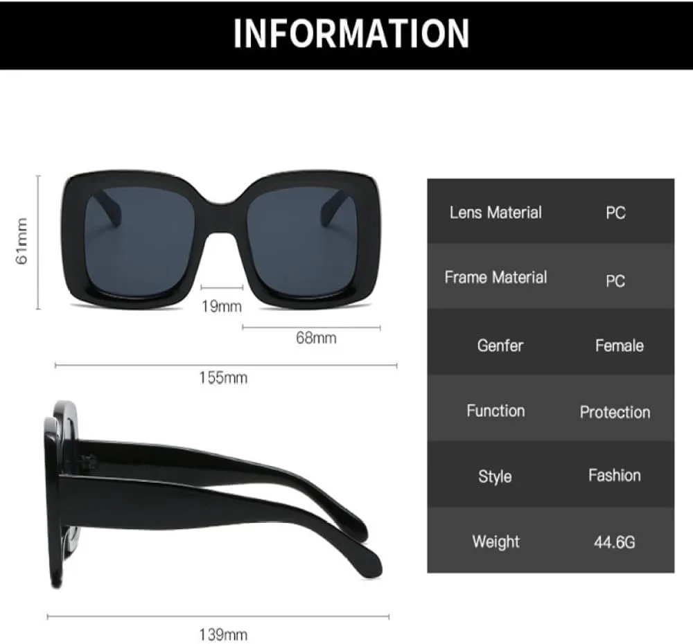 

Крупные квадратные солнцезащитные очки в винтажном стиле для женщин, модные солнцезащитные очки зеленого цвета с защитой от УФ-излучения UV400 MTZJH, Black