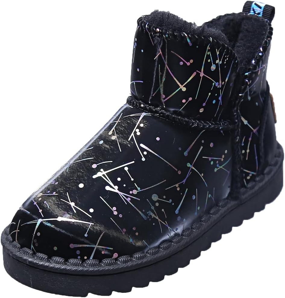 

Детские блестящие зимние сапожки - теплые водонепроницаемые ботинки до щиколотки с флисовой подкладкой и нескользящей подошвой, стильная зимняя обувь для игр на улице Yaohuixy, Black Out