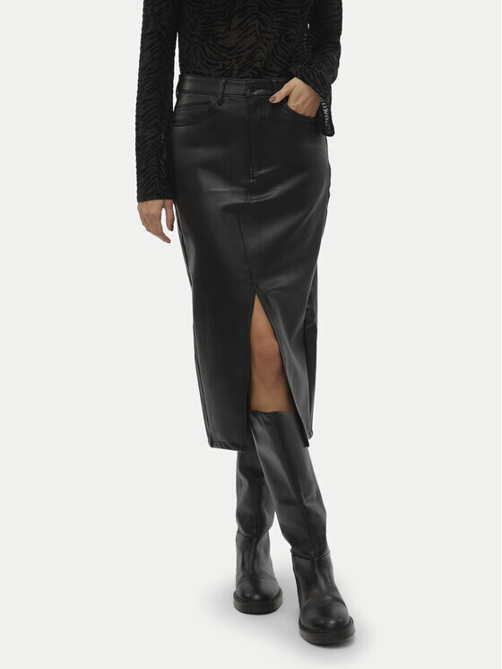 

Юбка regular fit из искусственной кожи Vero Moda, черный