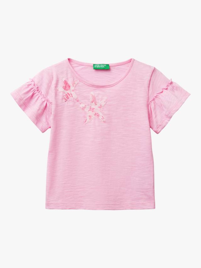 

Детская футболка с кружевными рукавами и морской звездой Benetton, Pink
