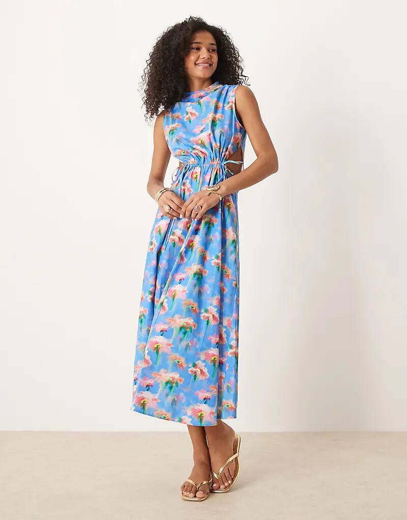 

Платье макси ASOS DESIGN с завязками спереди и сборками, с принтом