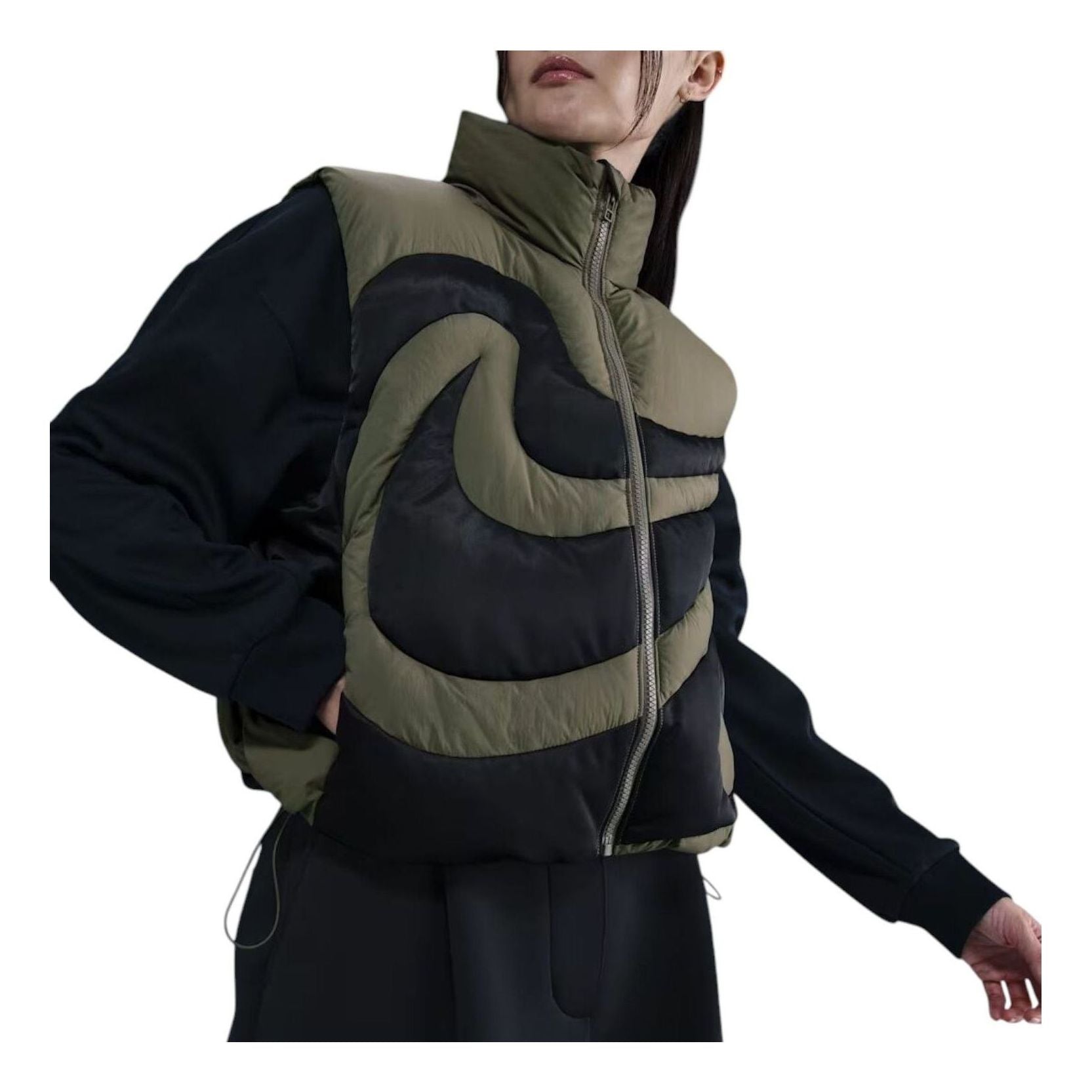 

Жилет (WMNS) Nike Swoosh Series Oversized Down Vest 'Medium Olive Black'